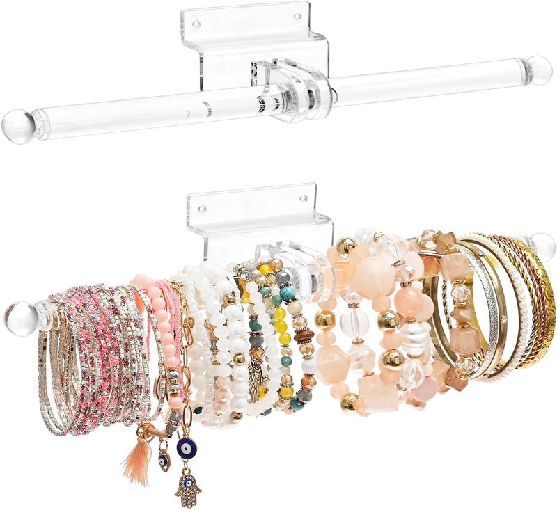 Mooca 2 Pcs Set 2 Way Acrylic Slatwall Accessories Display & Wall-Mounted Jewelry Showcase for Dangling Jewelry Collection, Featuring Acrylic Bracelet Holder and Necklace Display - Image 1